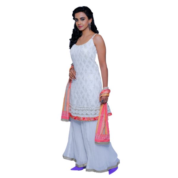 WOMEN'S EMBROIDERY WHITE SHARARA SUIT - Image 2