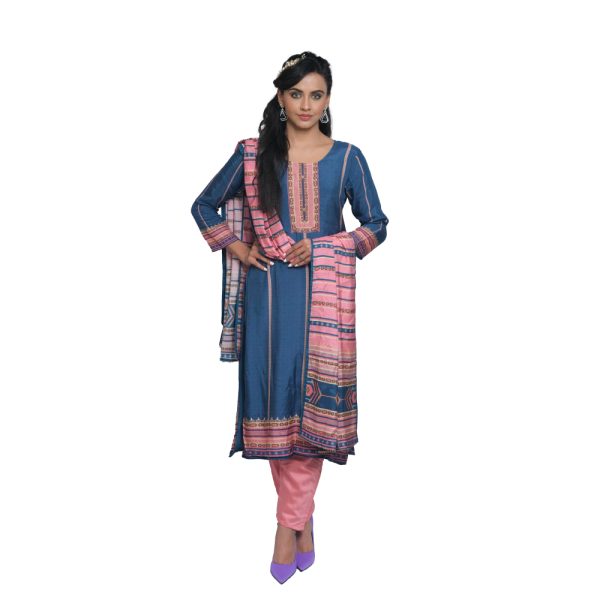 COTTON SILK WOMEN'S BLUE SUIT