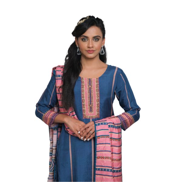 COTTON SILK WOMEN'S BLUE SUIT - Image 3