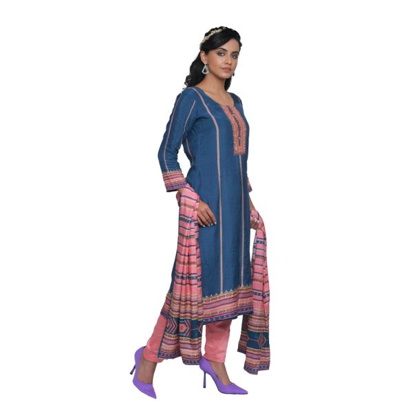 COTTON SILK WOMEN'S BLUE SUIT - Image 4