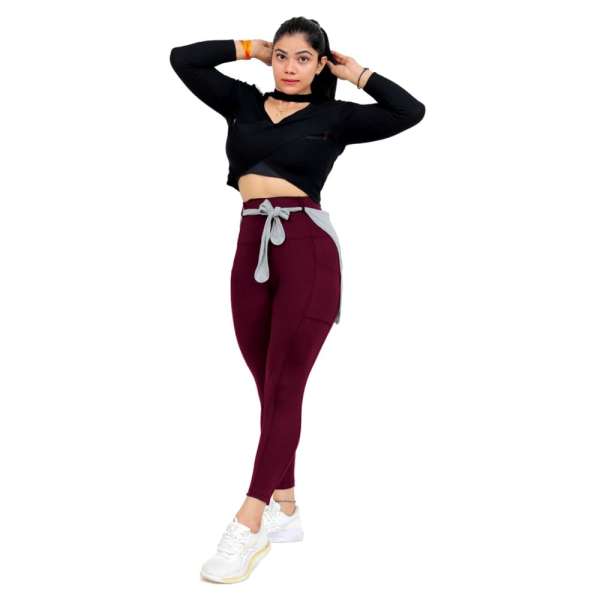 Gym Maroon Legging With Back Supporter