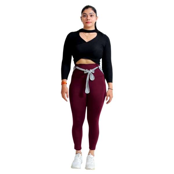 Gym Maroon Legging With Back Supporter - Image 5