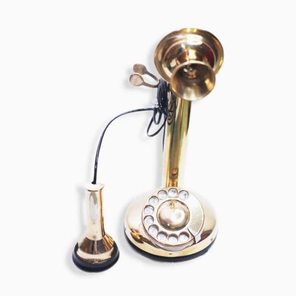 Antique Candlestick Dial Phone Brass Finish Table Decorative Telephone - Image 2