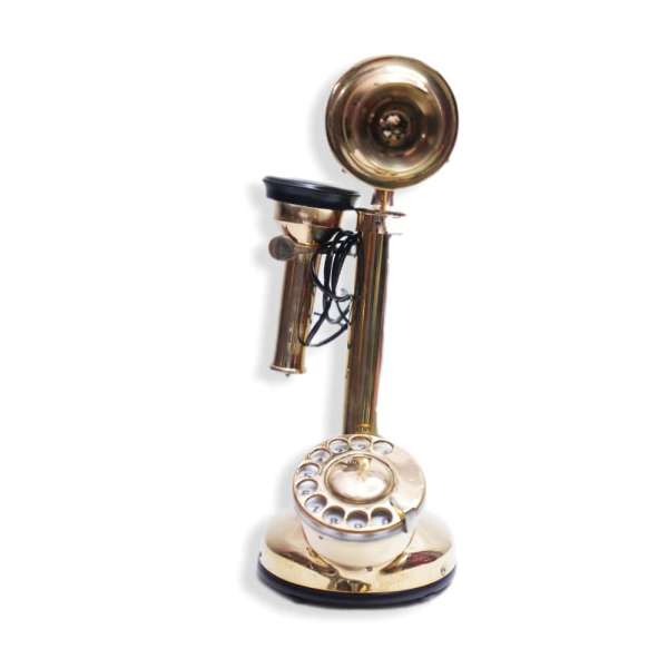 Antique Candlestick Dial Phone Brass Finish Table Decorative Telephone - Image 4