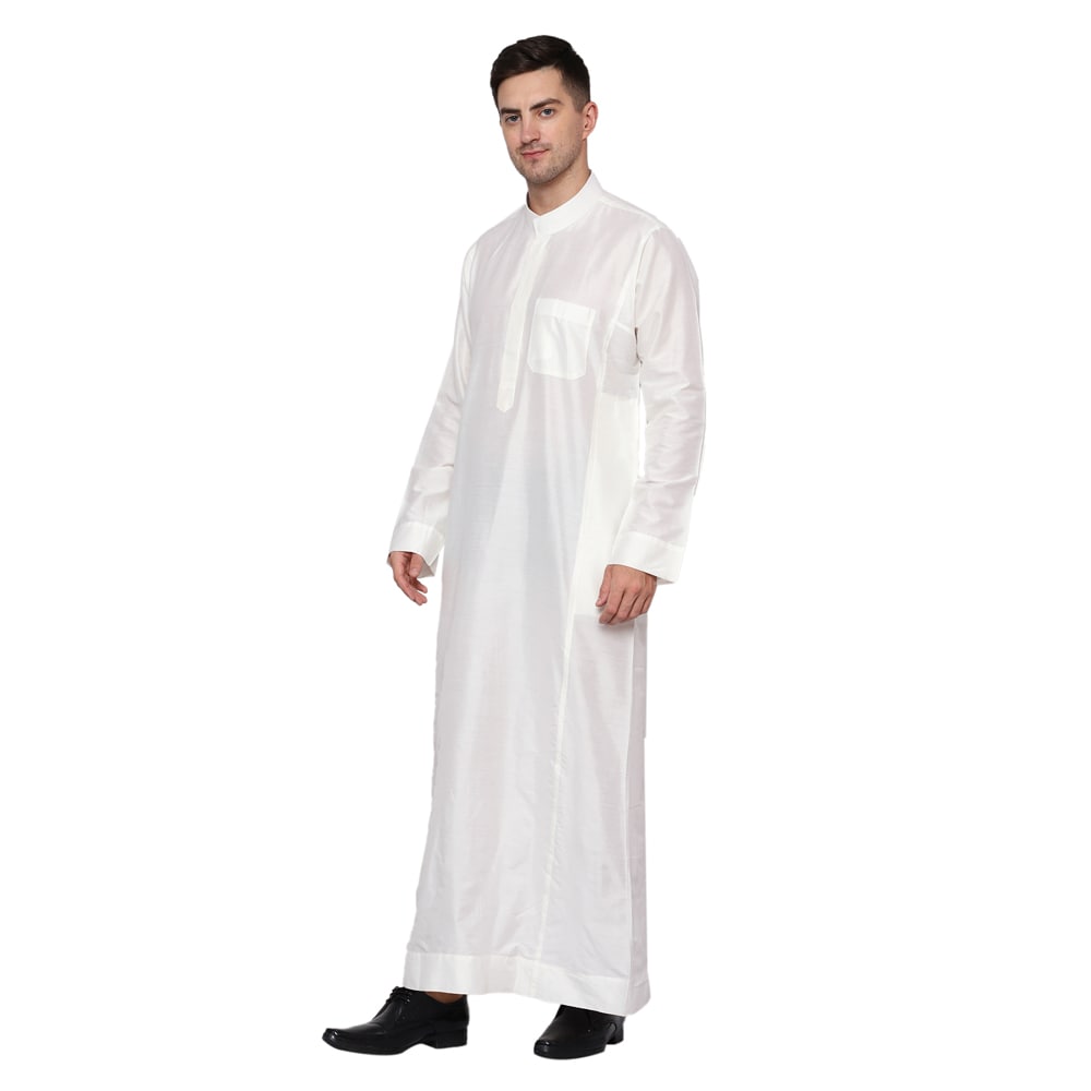 Silk White Thobe Arabic Jubba - Urbankanya