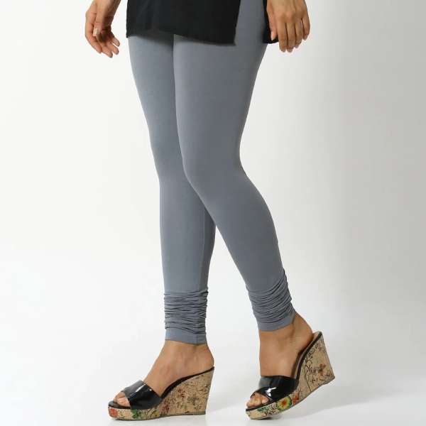 Women Gray Cotton Churidar Leggings - Image 2