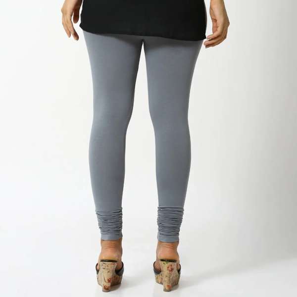 Women Gray Cotton Churidar Leggings - Image 3