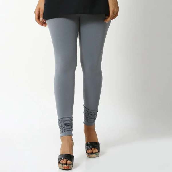 Women Gray Cotton Churidar Leggings