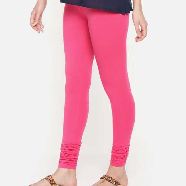 Women Dark Pink Cotton Churidar Leggings - Image 3