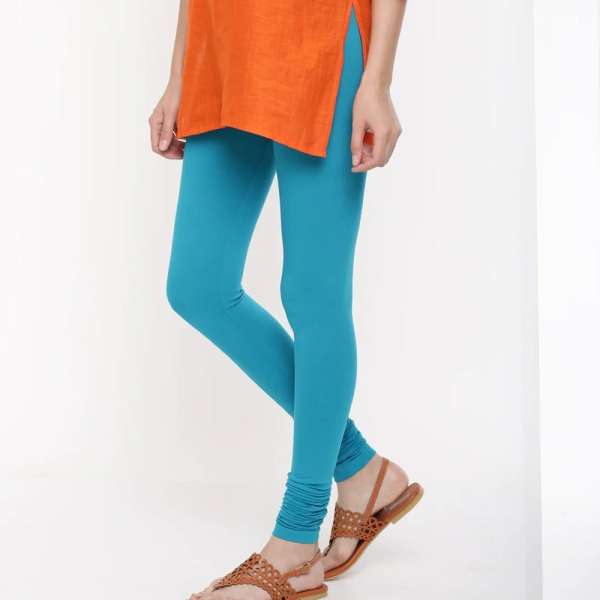 Women Blue Cotton Churidar Leggings