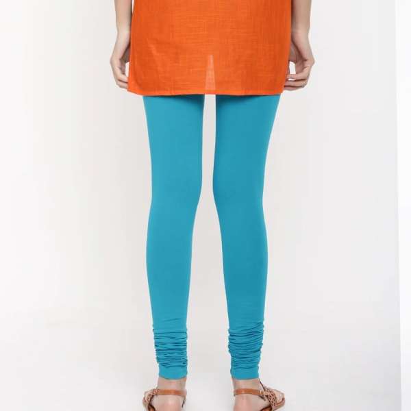 Women Blue Cotton Churidar Leggings - Image 3